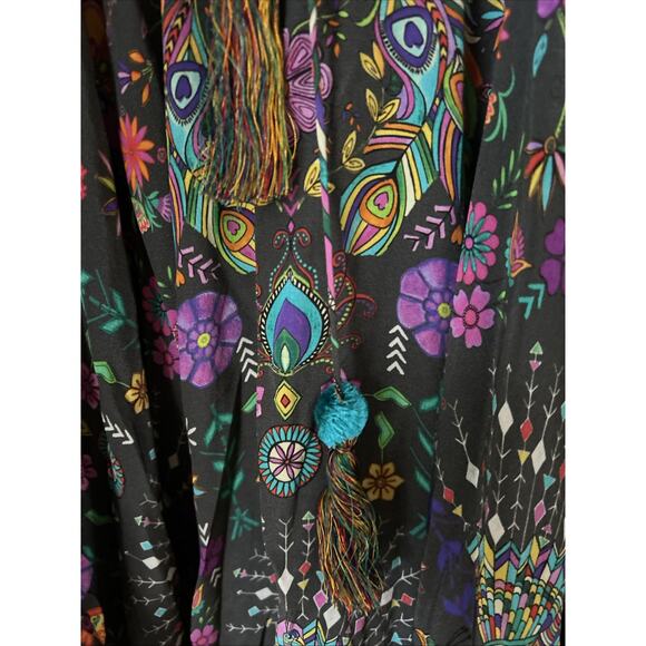 Matthew Williamson Silk Dress laceup with tassel hem bell long slv bright New 4 - Picture 4 of 16